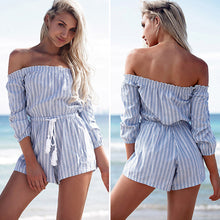 Fashion Blue Striped Jumpsuit Women Short Tassel Combinaison Short Femme Jumpsuits Rompers Womens Jumpsuit Combinaison Femme SN9
