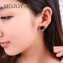 Black Cute Enamel Cat Head Crystal Earrings Ear Studs Women Jewelry SN9