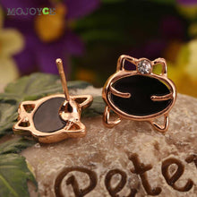 Black Cute Enamel Cat Head Crystal Earrings Ear Studs Women Jewelry SN9