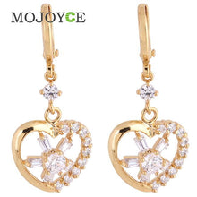 18k Gold Plated Heart Shaped Shining Rhinestones Pendant Eardrop Earrings  SN9