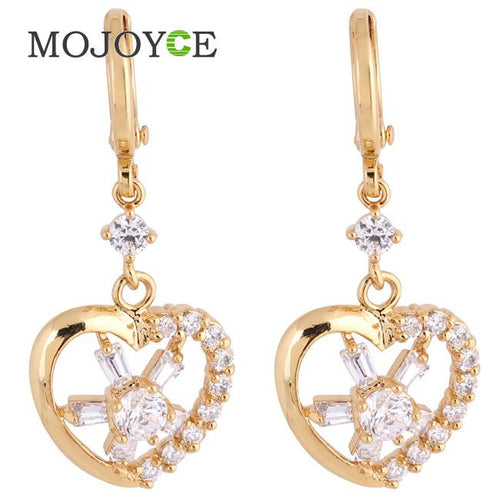 18k Gold Plated Heart Shaped Shining Rhinestones Pendant Eardrop Earrings  SN9
