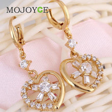 18k Gold Plated Heart Shaped Shining Rhinestones Pendant Eardrop Earrings  SN9