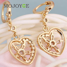 18k Gold Plated Heart Shaped Shining Rhinestones Pendant Eardrop Earrings  SN9