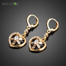 18k Gold Plated Heart Shaped Shining Rhinestones Pendant Eardrop Earrings  SN9