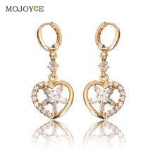 18k Gold Plated Heart Shaped Shining Rhinestones Pendant Eardrop Earrings  SN9