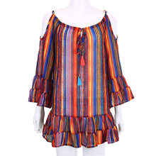 Beach Dress Rainbow Multicolor Ruffles Chiffon Dress Off The Shoulder Spaghetti Strap Casual Loose Dress Vestidos SN9
