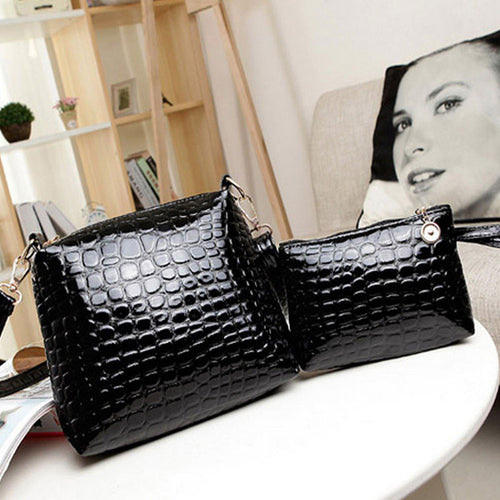 2PCS Women Bags New Fashion Bag Handbags Fashion Handbags Messenger Shoulder Bag Crocodile PU Leather bags  SN9