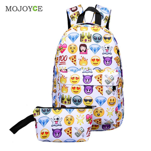 2Pcs New Fasion Emoticon Backpack Women 3D Nylon Cute Smiling Face Mochila Feminina Travel School Bag Mochila Printing Backpack SN9