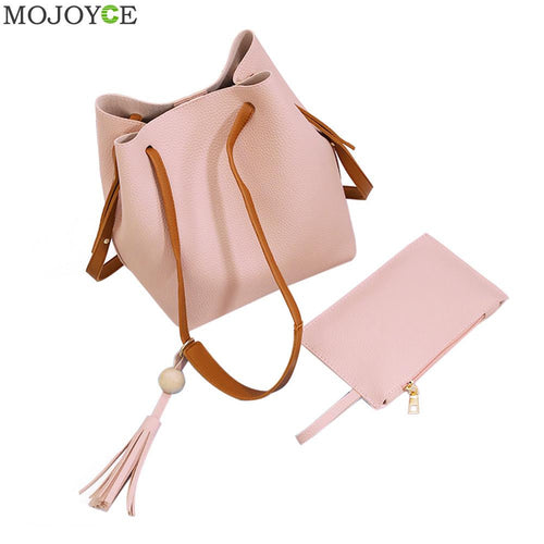 2Pcs Shoulder Bags Designer Women Leather Handbags PU Leather Drawstring Bucket Bag Crossbody bolsos mujer SN9