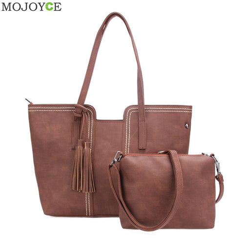 2pcs New Fashion PU Tassel Women Bag Women Leather Handbag Shoulder Crossbody Bag Casual Tote Famous  Bolsa Feminina SN9