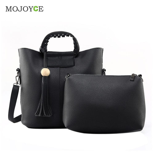 2pcs New Fasion Women Leather Handbag PU Tote Wooden Beads Tassel Shoulder Women Messenger Bags Sac A Main  SN9