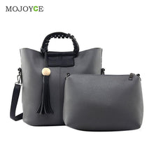 2pcs New Fasion Women Leather Handbag PU Tote Wooden Beads Tassel Shoulder Women Messenger Bags Sac A Main  SN9