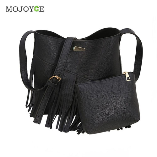 2pcs New Female Fashion PU Lether Women Bag Tassel Shoulder Crossbody Bag Retro Women Leather Handbags Women Messenger Bag SN9