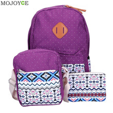 3Pcs Fasion Canvas Women Backpack Girls School Bags Ethnic Vintage Retro Dot Printing Canvas Backpacks Composite Clutch SN9