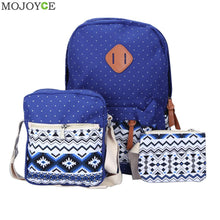 3Pcs Fasion Canvas Women Backpack Girls School Bags Ethnic Vintage Retro Dot Printing Canvas Backpacks Composite Clutch SN9