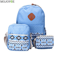 3Pcs Fasion Canvas Women Backpack Girls School Bags Ethnic Vintage Retro Dot Printing Canvas Backpacks Composite Clutch SN9