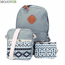 3Pcs Fasion Canvas Women Backpack Girls School Bags Ethnic Vintage Retro Dot Printing Canvas Backpacks Composite Clutch SN9