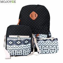3Pcs Fasion Canvas Women Backpack Girls School Bags Ethnic Vintage Retro Dot Printing Canvas Backpacks Composite Clutch SN9