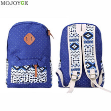 3Pcs Fasion Canvas Women Backpack Girls School Bags Ethnic Vintage Retro Dot Printing Canvas Backpacks Composite Clutch SN9