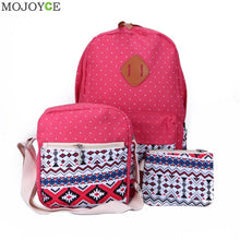 3Pcs Fasion Canvas Women Backpack Girls School Bags Ethnic Vintage Retro Dot Printing Canvas Backpacks Composite Clutch SN9