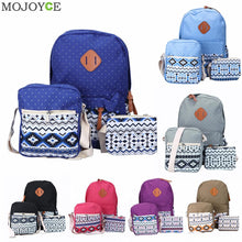 3Pcs Fasion Canvas Women Backpack Girls School Bags Ethnic Vintage Retro Dot Printing Canvas Backpacks Composite Clutch SN9