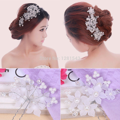 4pcs Crystal New Lace Pearl Flower Party Bridal Headband Hair Band Tiara Pearl Jewelry  SN9