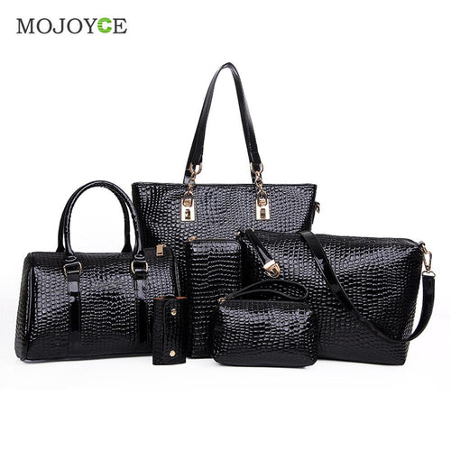 6Pcs New CROCO Pattern Women Leather Handbags Shoulder Crossbody Bags Handbags Women Famous s Women Messenger Bag  SN9