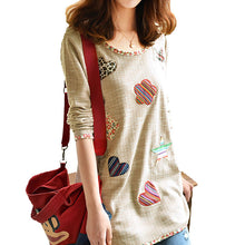 Artistic Style Knitted Women Blouses Fresh Hearts Flowers Appliques Shirts Women Blusas Femininas Women Tops SN9