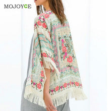 Batwing Sleeve Printed Tassels Kimono Chiffon Blouse Shawl Sun Protection Cover Women Blouses Blusas Feminino Women Tops  SN9