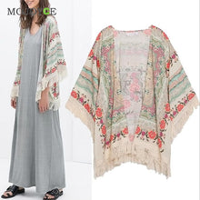 Batwing Sleeve Printed Tassels Kimono Chiffon Blouse Shawl Sun Protection Cover Women Blouses Blusas Feminino Women Tops  SN9