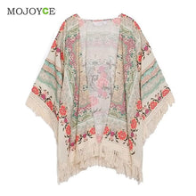 Batwing Sleeve Printed Tassels Kimono Chiffon Blouse Shawl Sun Protection Cover Women Blouses Blusas Feminino Women Tops  SN9