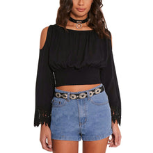 Beach Style O-neck Long Sleeve Crop Top with Lace Women Casual Blouses  SN9