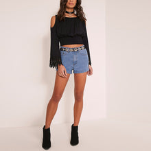 Beach Style O-neck Long Sleeve Crop Top with Lace Women Casual Blouses  SN9