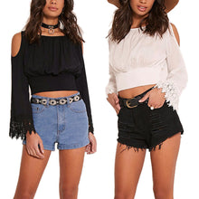 Beach Style O-neck Long Sleeve Crop Top with Lace Women Casual Blouses  SN9