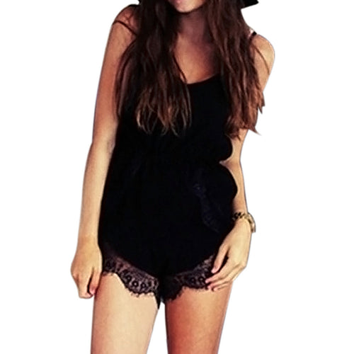 Black Rompers Womens Jumpsuit Lace Shorts Combinaison Femme Playsuit Jumpsuit Bodysuit Women Combinaison Short Femme  SN9