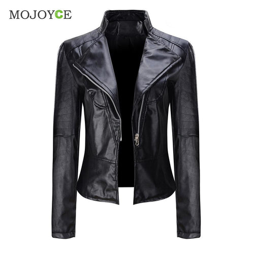 Black Slim Motorcycle Zipper Jacket Soft PU Leather Short Biker Coat Outwear Biker Jacket Jaqueta Feminina Damen Jacket Women SN9