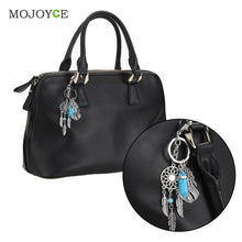 Blue Agate Keyring Fashion Silver Leaves Dreamcatcher Bag Car Keychain Fashion Jewelry SN9