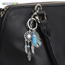 Blue Agate Keyring Fashion Silver Leaves Dreamcatcher Bag Car Keychain Fashion Jewelry SN9