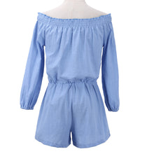 Blue Off Shoulder Rompers Womens Jumpsuit Shorts Beach Playsuit Linen Jumpsuit Cotton Bodysuit Combinaison Femme SN9