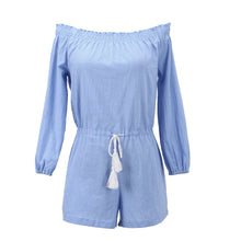 Blue Off Shoulder Rompers Womens Jumpsuit Shorts Beach Playsuit Linen Jumpsuit Cotton Bodysuit Combinaison Femme SN9