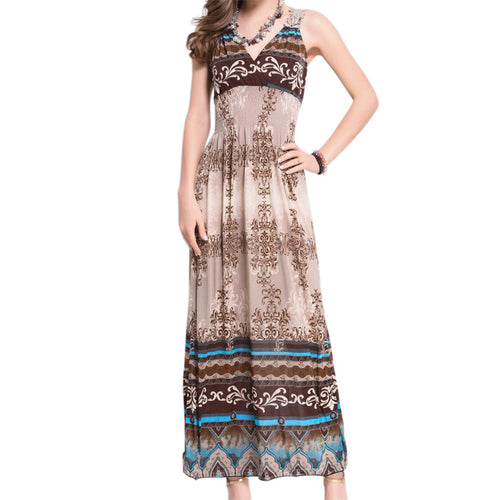 Bohemia Printing Dress Boho Beach Resort Long Dress Vestidos V-neck Lace Hook Flower One Size Women Dress Vestido SN9