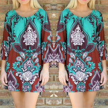 Bohemian Printed Off-shoulder O-neck Party Beach Dress Boho Vestidos Dress 1 STL SN9