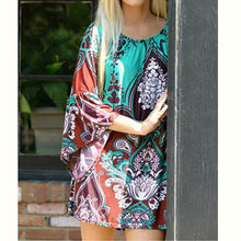 Bohemian Printed Off-shoulder O-neck Party Beach Dress Boho Vestidos Dress 1 STL SN9