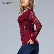 Bud Silk Lace Stitching T-Shirt Elegant V neck Long Sleeve Women Office Tops Ladies Casual Zip Women Top Blusa Tee SN9