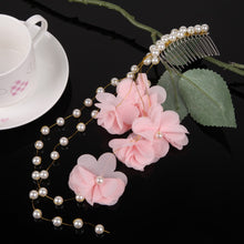 Bueaty Pink Silk Flowers With Pearls Tiara Comb Bride Headwear Wedding Bridal Hair Accessories Fine Jewelry with Hair Comb SN9