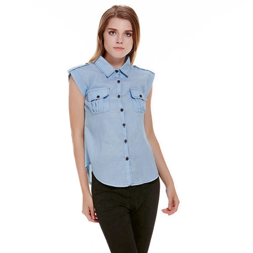 Camisa Short Sleeve Denim Shirt Women Casual Jeans Shirts Blusa Denim Camisa Feminina Jeans Shirt Women Blouse blusas femininas SN9