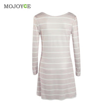 Casual Backless Striped Women Dress Long Sleeve A Line Dress Vestidos SMLXL Beige Dress vestido de festa  SN9