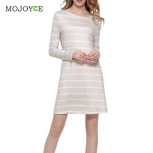 Casual Backless Striped Women Dress Long Sleeve A Line Dress Vestidos SMLXL Beige Dress vestido de festa  SN9