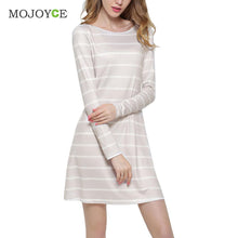 Casual Backless Striped Women Dress Long Sleeve A Line Dress Vestidos SMLXL Beige Dress vestido de festa  SN9