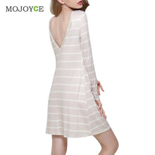 Casual Backless Striped Women Dress Long Sleeve A Line Dress Vestidos SMLXL Beige Dress vestido de festa  SN9
